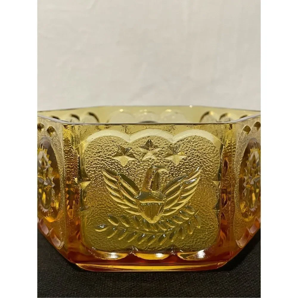 Hexagonal amber glass candy dish